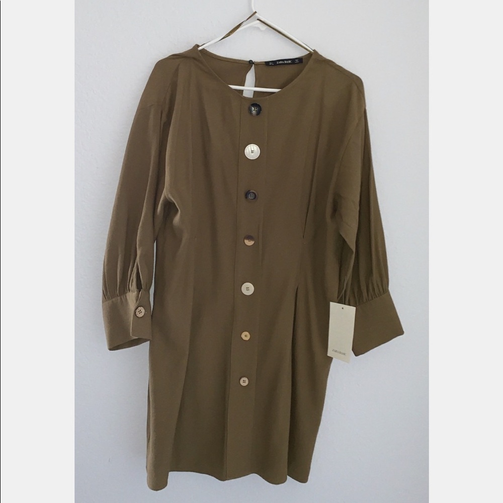 Zara Brown Linen Long sleeve  Dress